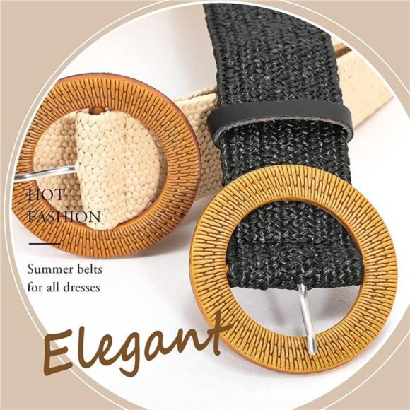 4 Pack Straw Woven Elastic Stretch Waist Belt Fashion Boho Dress Braided Belts main image 4